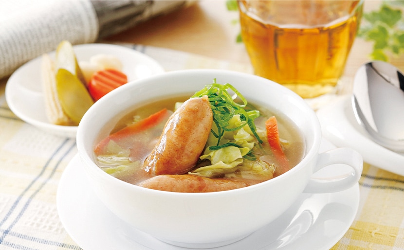 ソーセージとカット野菜の簡単スープ